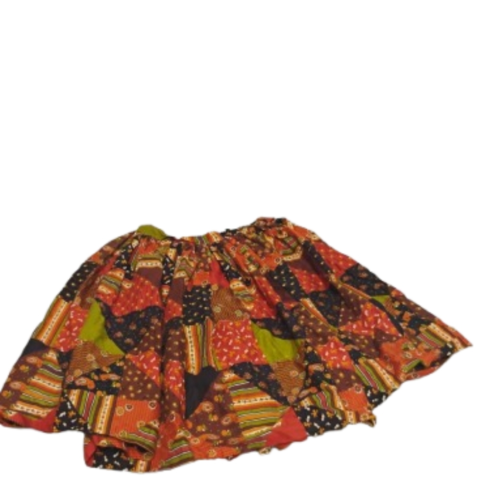 Vintage 1960s 1970s Mixed Print Fall Patchwork Style Skirt